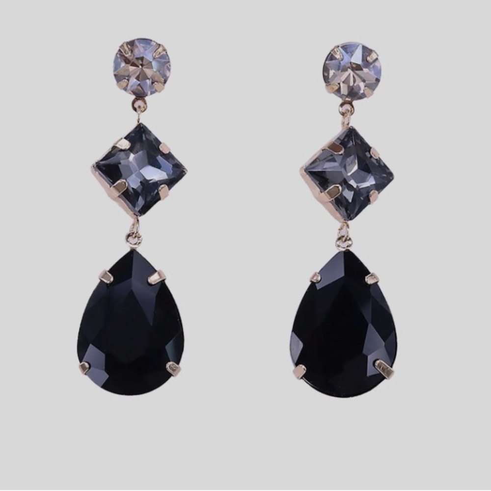New York & Company - NEW - Mixed Jeweled Drop Earrings. Black